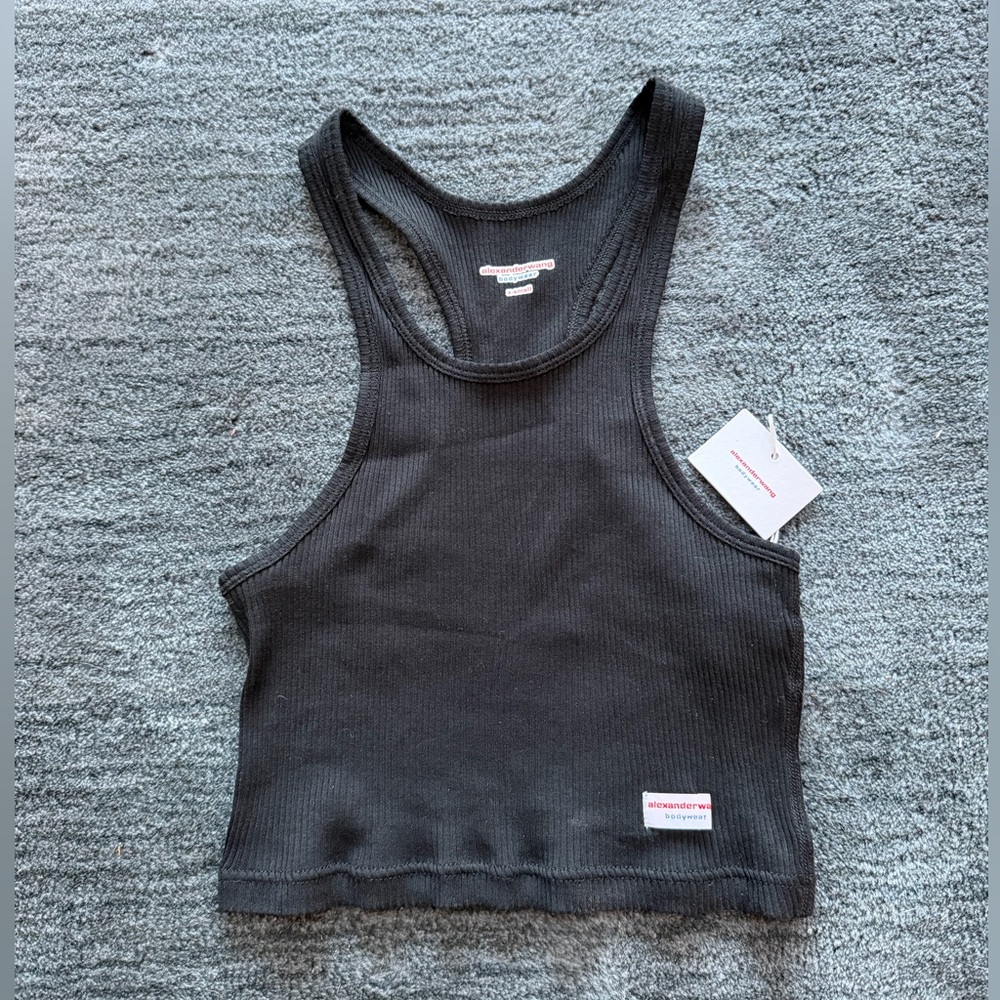 Alexander Wang Bodywear Black Cropped Ribbed Tank Top